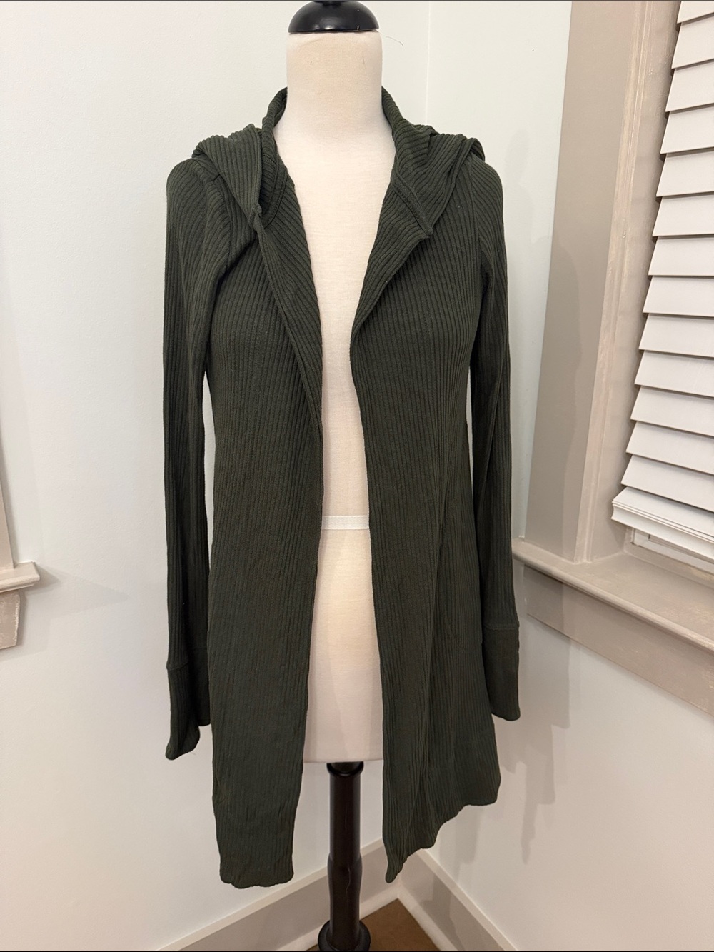 Athleta Olive Green Ribbed Hooded Cardigan